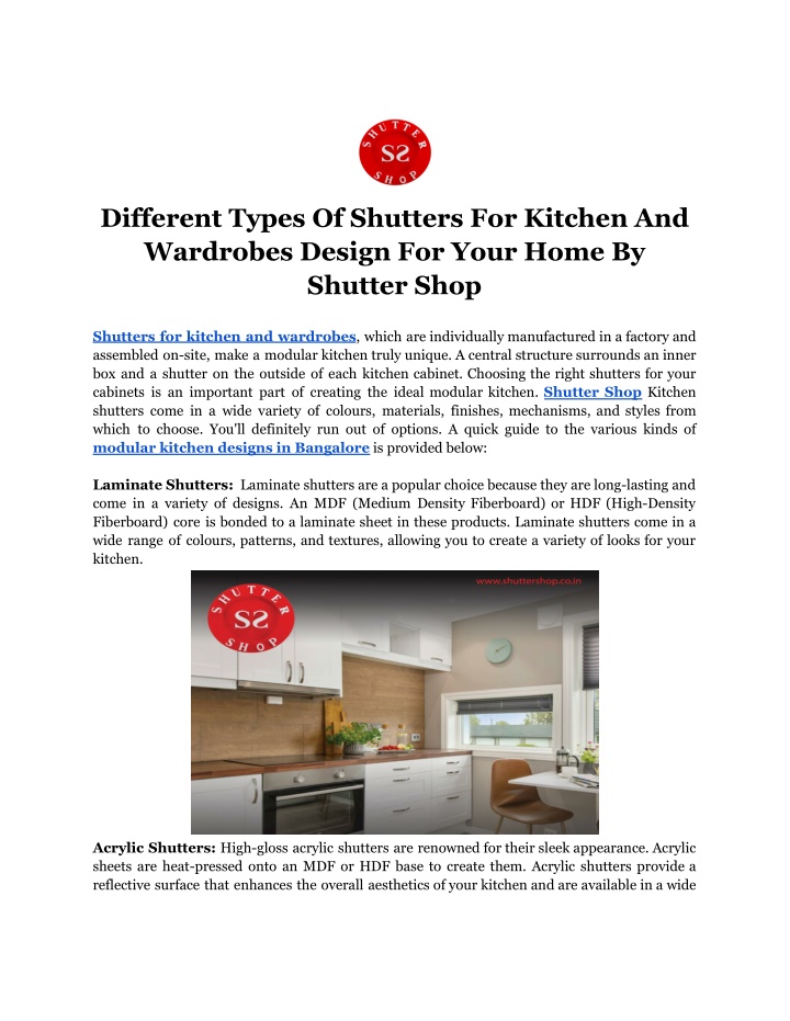 different types of shutters for kitchen