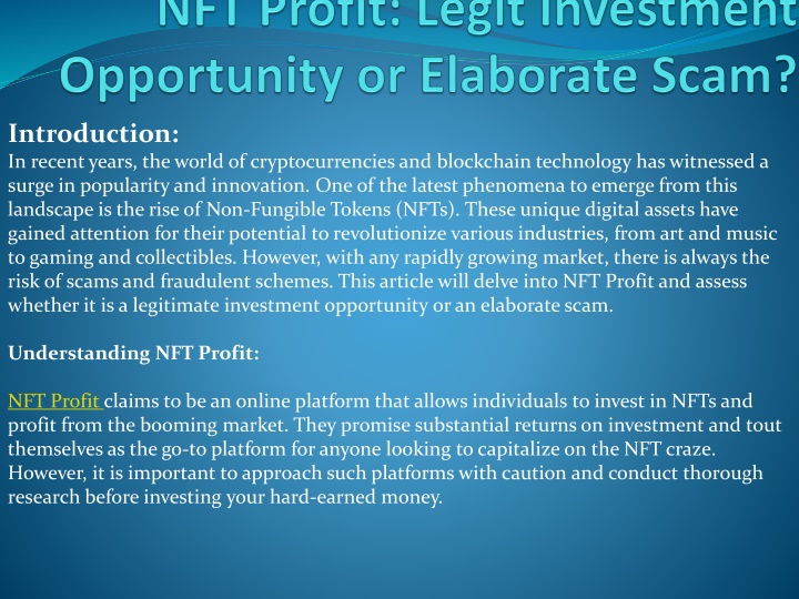 nft profit legit investment opportunity or elaborate scam