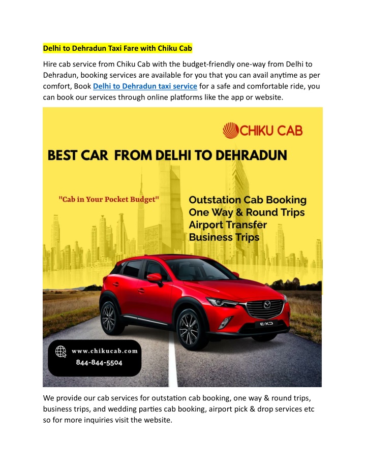 delhi to dehradun taxi fare with chiku cab