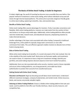the basics of online stock trading a guide
