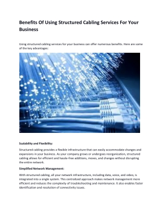 Benefits Of Using Structured Cabling Services For Your Business