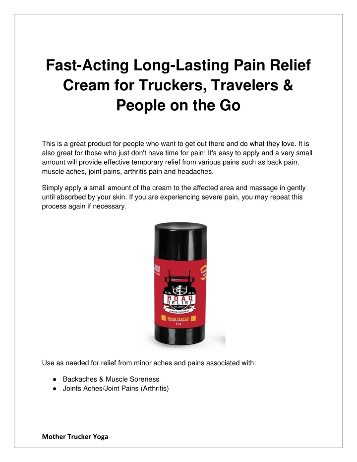 fast acting long lasting pain relief cream