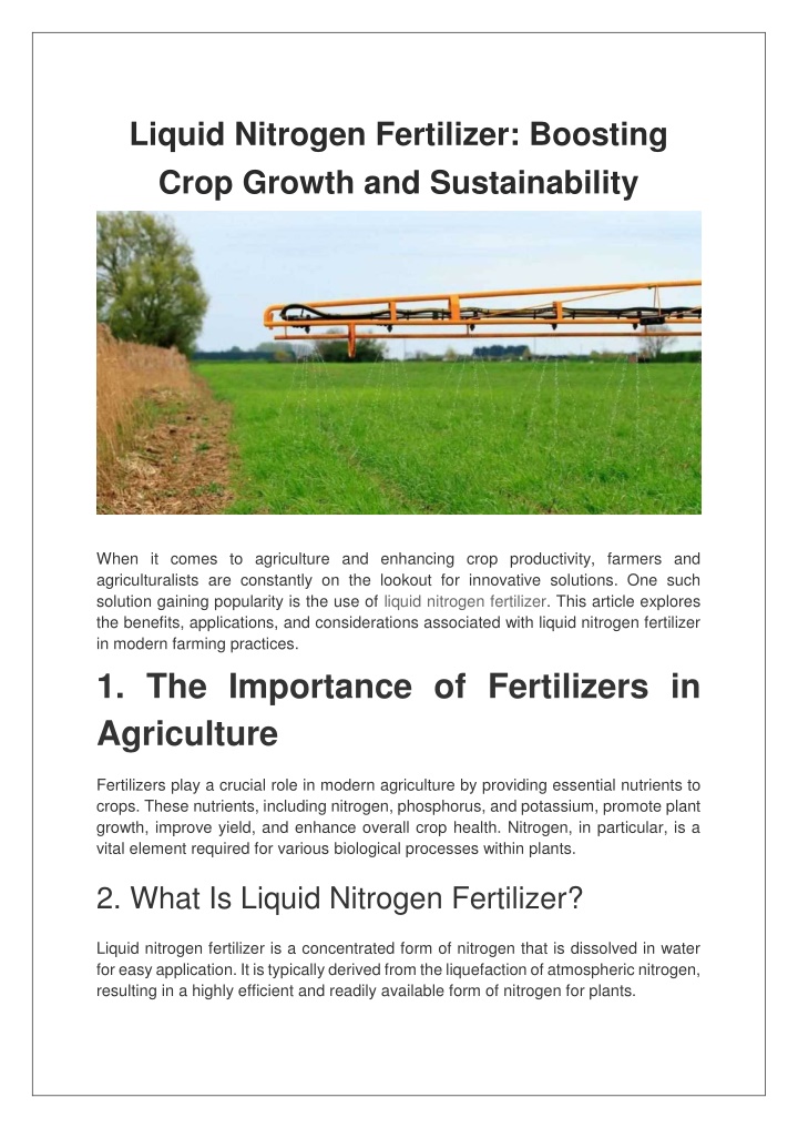 liquid nitrogen fertilizer boosting crop growth