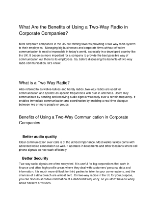 What Are the Benefits of Using a Two-Way Radio in Corporate Companies