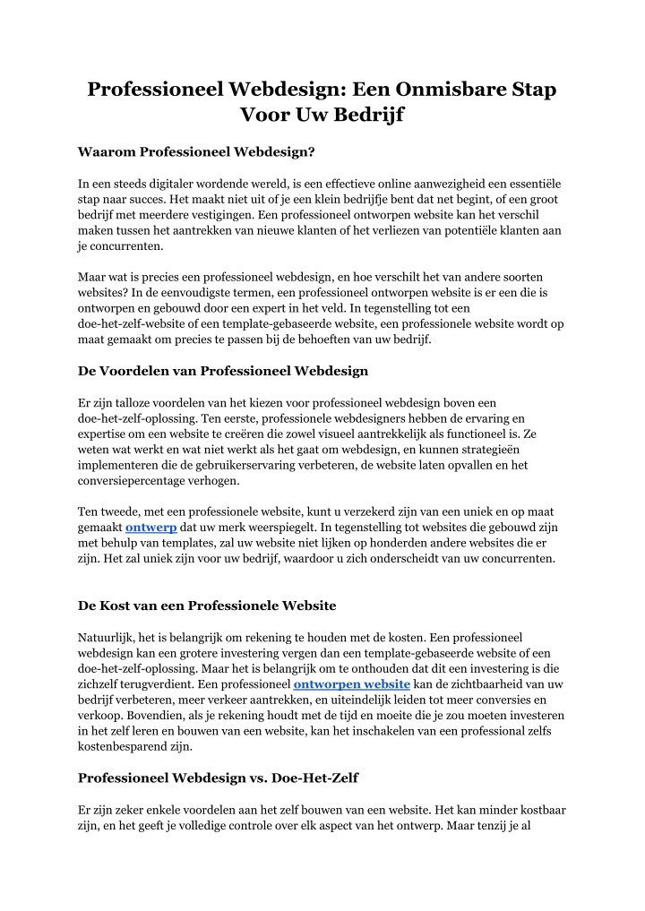 professioneel webdesign een onmisbare stap voor