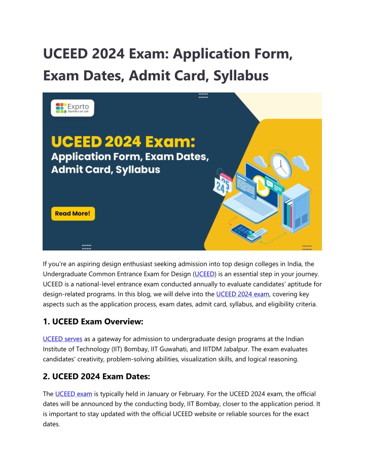 uceed 2024 exam application form exam dates admit