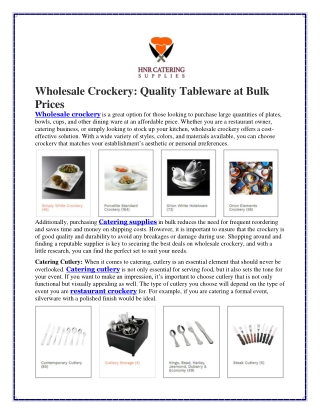Wholesale Crockery Quality Tableware at Bulk Prices