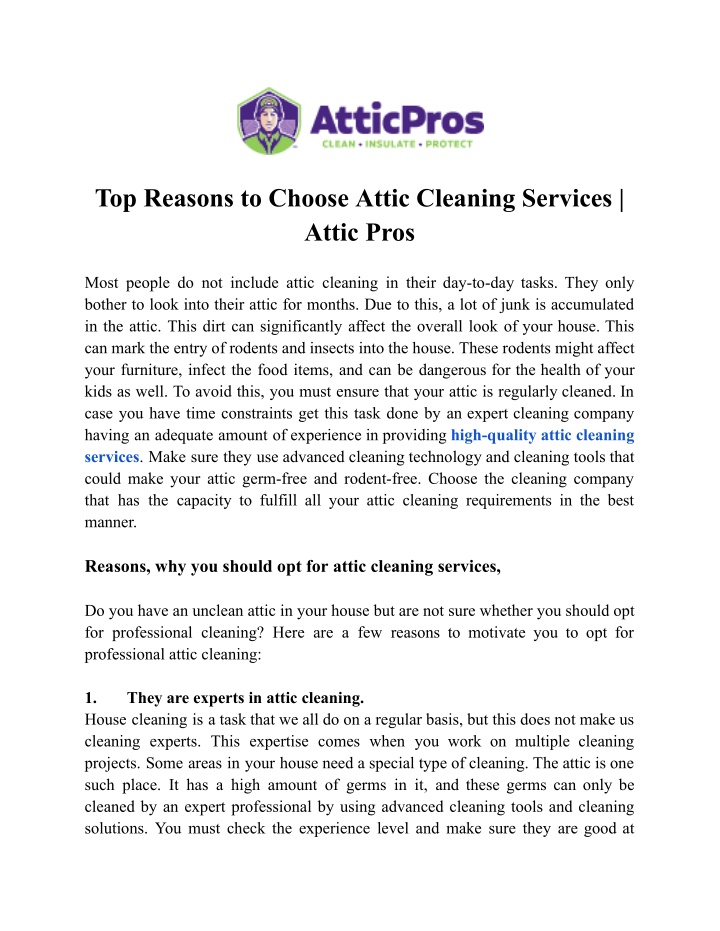 top reasons to choose attic cleaning services