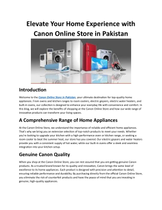 Elevate Your Home Experience with Canon Online Store in Pakistan