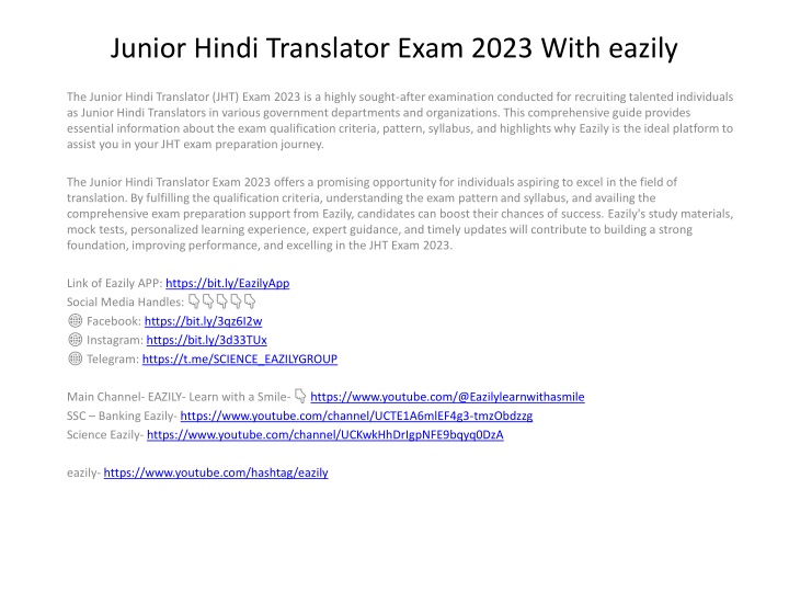 junior hindi translator exam 2023 with eazily