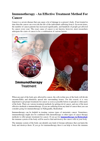Immunotherapy - An Effective Treatment Method For Cancer