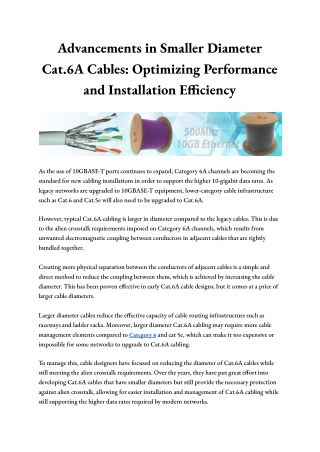 Optimizing Cat.6a Cables for Performance - DINTEK Electronic Ltd