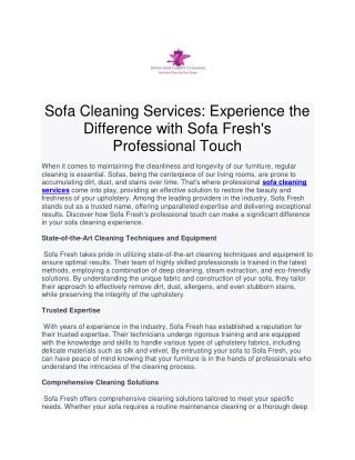 Sofa Fresh: Experience the Difference with Our Professional Cleaning