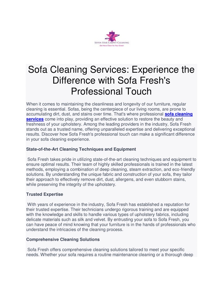 sofa cleaning services experience the difference