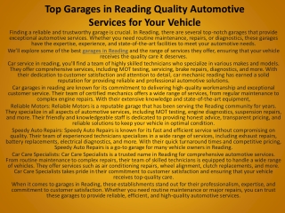 Top Garages in Reading Quality Automotive Services for Your Vehicle