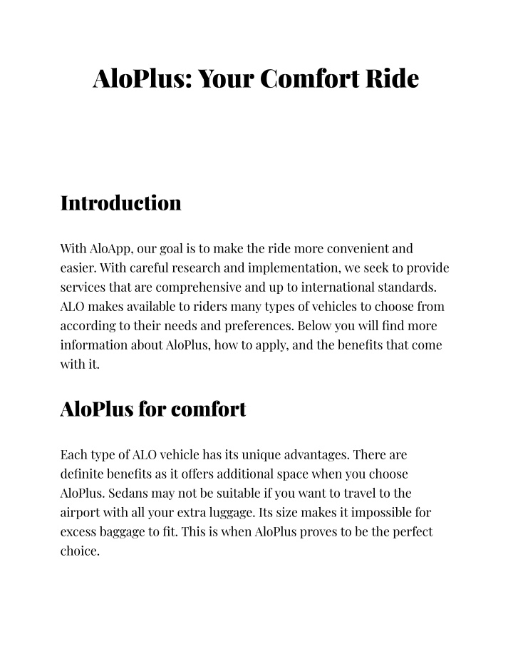 aloplus your comfort ride