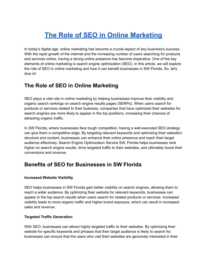 the role of seo in online marketing