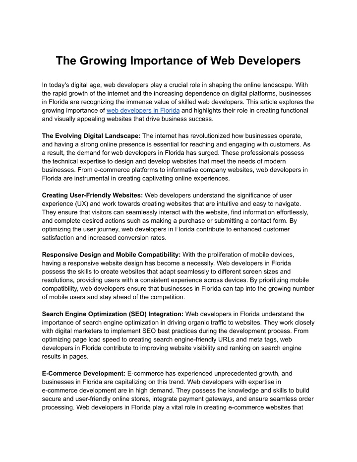 the growing importance of web developers