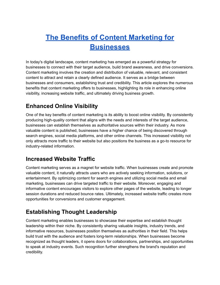 the benefits of content marketing for businesses