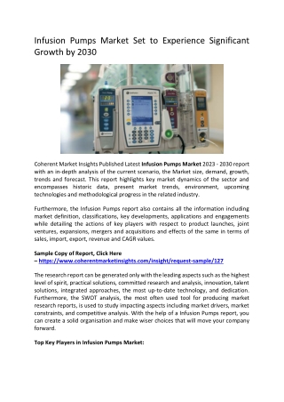 Infusion Pumps Market Set to Experience Significant Growth by 2030