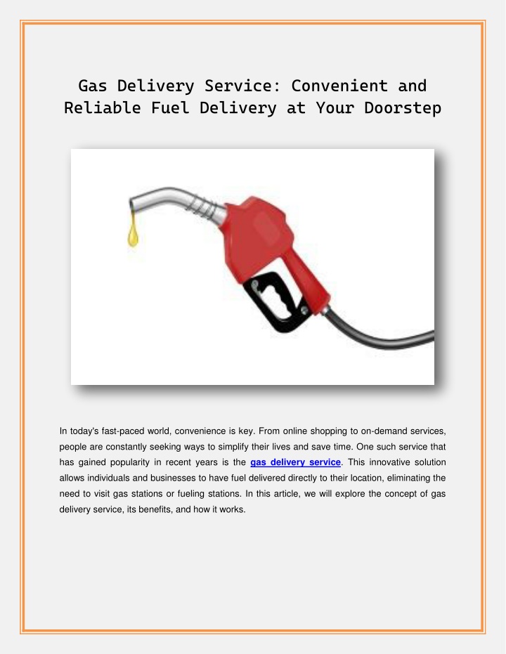 gas delivery service convenient and reliable fuel
