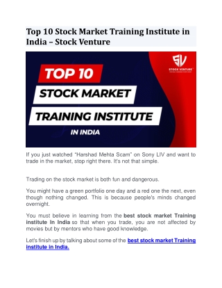 Top 10 Stock Market Training Institute in India