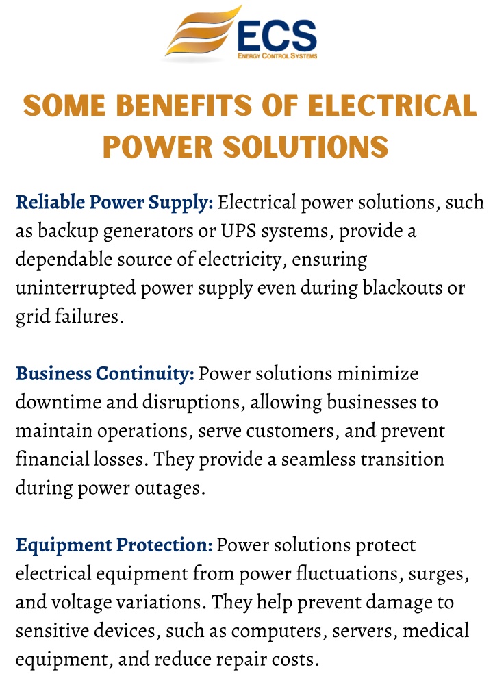 some benefits of electrical power solutions