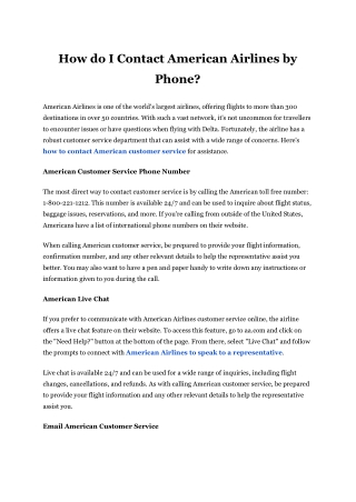 How do I Contact American Airlines by Phone?