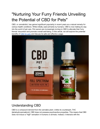 Nurturing Your Furry Friends Unveiling the Potential of CBD for Pets