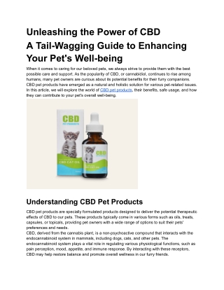 UnleashingthePowerofCBD ATail-WaggingGuidetoEnhancing YourPet'sWell-being