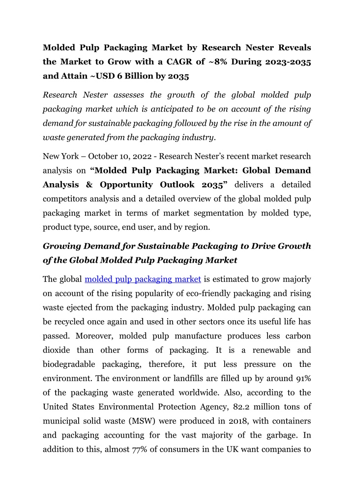 molded pulp packaging market by research nester