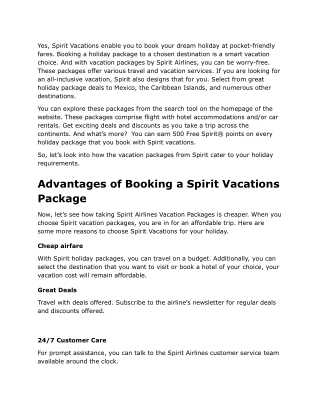 Does Spirit Airlines Gives Vacations Packages?