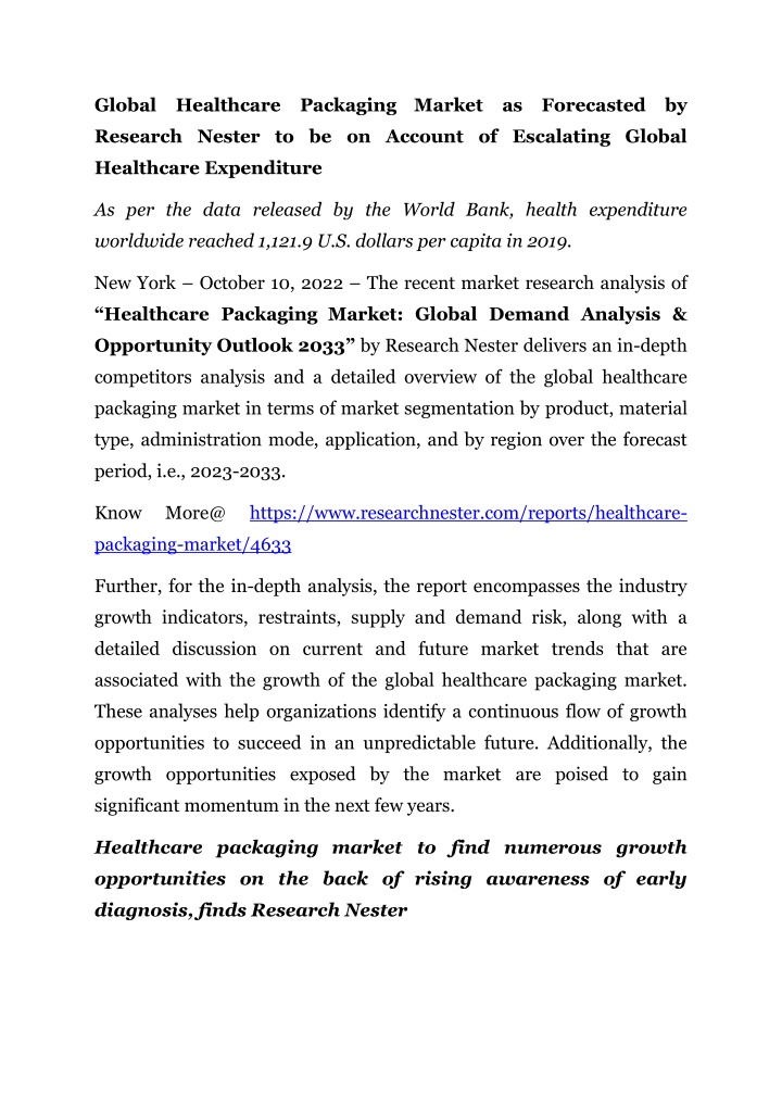 global healthcare packaging market as forecasted