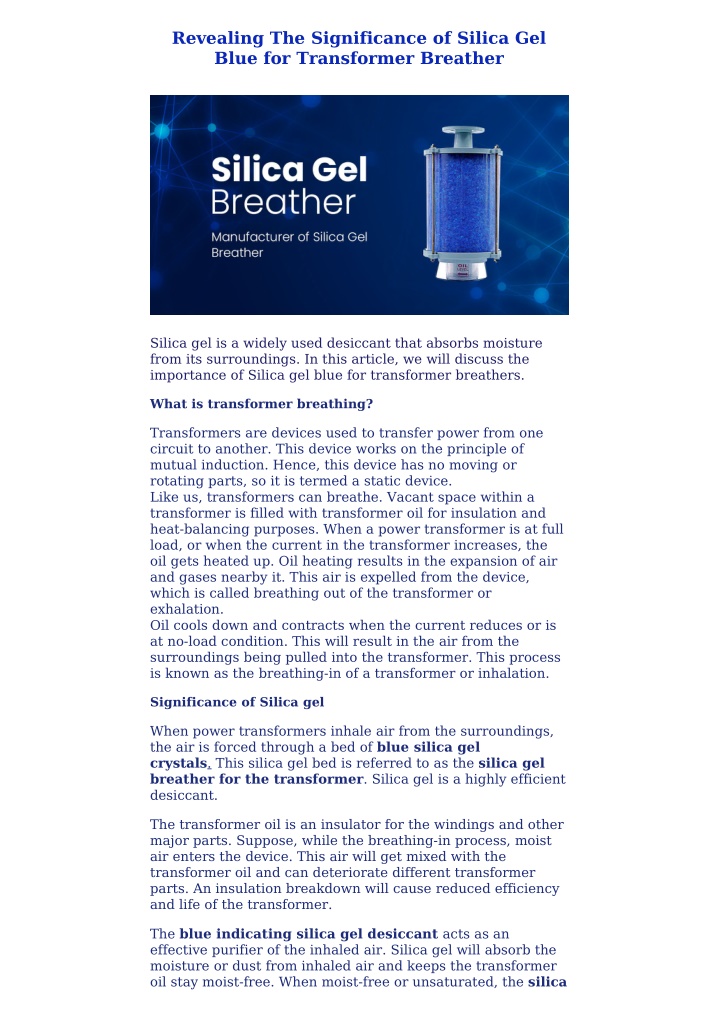 revealing the significance of silica gel blue