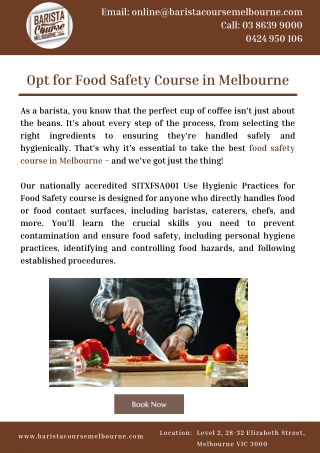 Opt for Food Safety Course in Melbourne