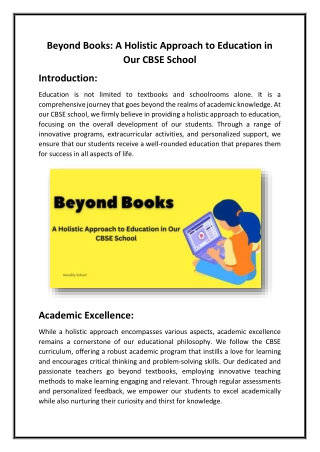 Beyond Books A Holistic Approach to Education in Our CBSE School