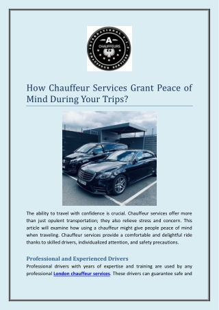 How Chauffeur Services Grant Peace of Mind During Your Trips
