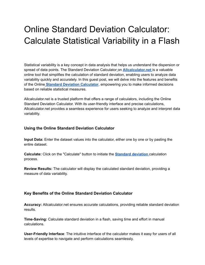 online standard deviation calculator calculate