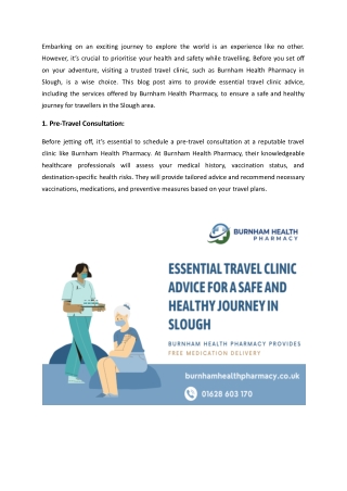 Essential Travel Clinic Advice for a Safe and Healthy Journey in Slough