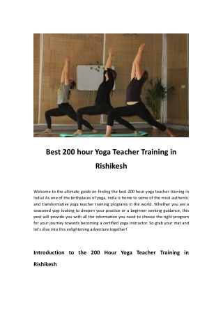 Best 200 hour Yoga Teacher Training in Rishikesh