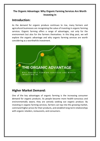 The Organic Advantage Why Organic Farming Services Are Worth Investing In
