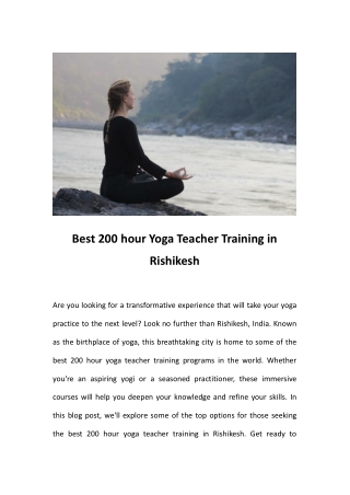 200 hour Yoga Teacher Training in Rishikesh