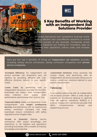 5 Key Benefits of Working with an Independent Rail Solutions Provider
