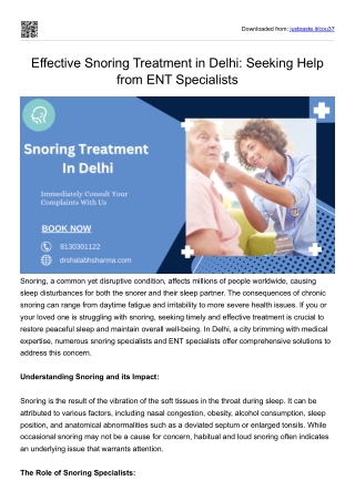 Effective Snoring Treatment in Delhi: Seeking Help from ENT Specialists