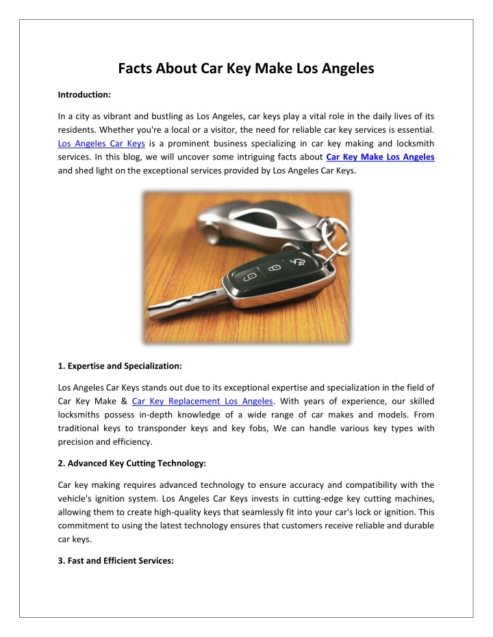 facts about car key make los angeles