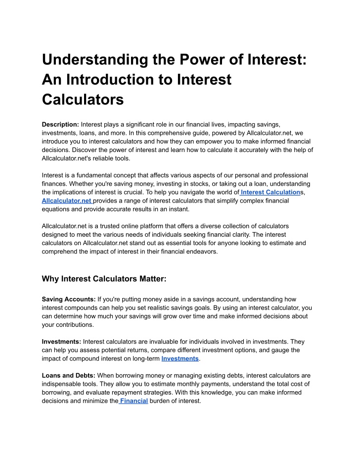 understanding the power of interest