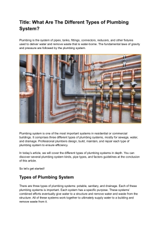 What are different types of plumbing Systems?