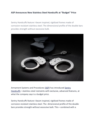 ASP Announces New Stainless Steel Handcuffs at “Budget” Price