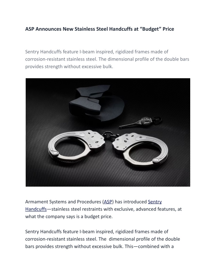 asp announces new stainless steel handcuffs