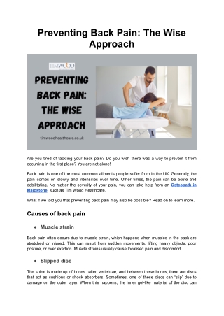 Preventing Back Pain: The Wise Approach